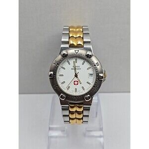 Swiss Military Quartz Watch Date New Battery 38mm Gold Silver Two Tone 5ATM WR
